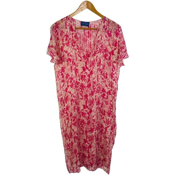 Fleur de Paris Dresses & Skirts - Fleur de Paris New Orleans Silk Sheer Shift Dress Women's M/L Pink Floral V-Neck